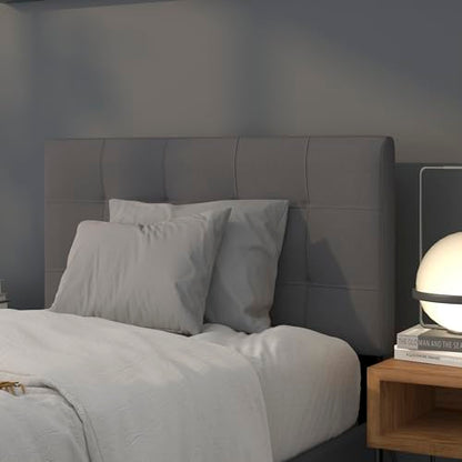 EMMA + OLIVER Twin Quilted Tufted Headboard | Adjustable Bed Rail Slots, Fabric Upholstered - color: Dark Gray, size: Twin