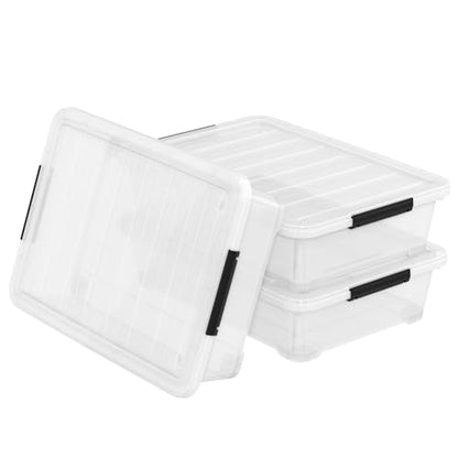 40 Quart Under Bed Plastic Storage Bins Wheels, Set of 3 | Clear Plastic Underbed Containers with Lid, Rolling Wheels for Easy Slide-Out, Space-Saving Organizer for Clothes and Shoes - size: 40 Quart