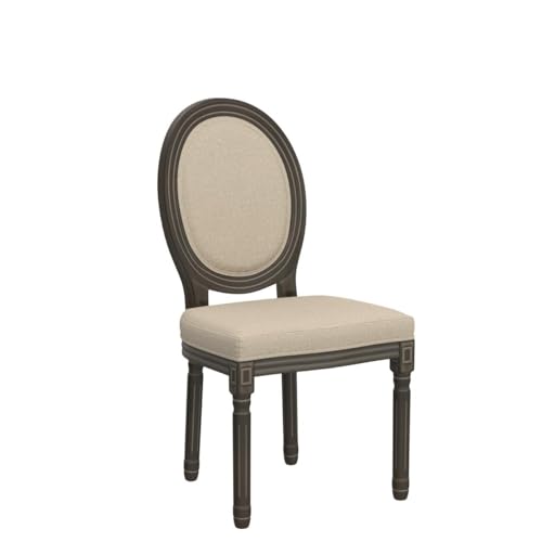 Kmax Farmhouse Dining Room Chairs, Brown Wood Legs Elegant Tufted Kitchen Chairs, French Distressed Bedroom Chairs with Round Back, Set of 2, Beige - color: Antique Brush-fabric-beige, size: 2 Chairs