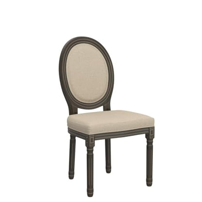 Kmax Farmhouse Dining Room Chairs, Brown Wood Legs Elegant Tufted Kitchen Chairs, French Distressed Bedroom Chairs with Round Back, Set of 2, Beige - color: Antique Brush-fabric-beige, size: 2 Chairs