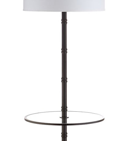 JONATHAN Y Hall 62" Metal LED End Table Floor Lamp, Oil Rubbed Bronze | 20.5" Round Surface, White Linen Drum Shade, Modern Tripod Base, Standing Light, Living Room, Bulb Included - color: Oil-Rubbed Bronze