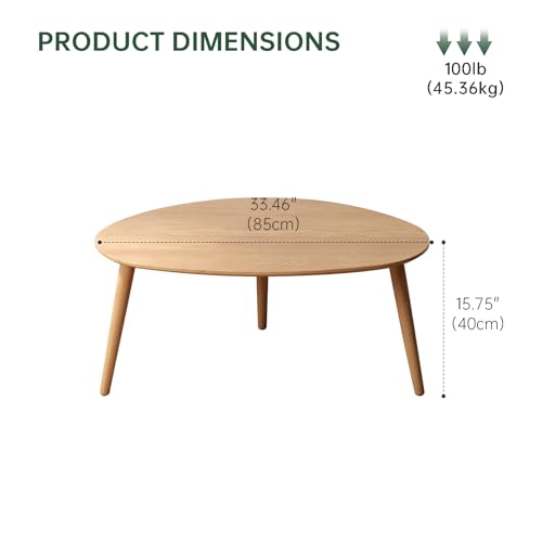 Small Oval Coffee Table, 33.5" Mid Century Modern Coffee Table for Living Room, 100% Solid Oak Wood Side Table, Center Table (Original Wood Color, 33.46''Wx22.83''Dx15.74''H) - color: Original Wood Color, size: Large - 1 Piece
