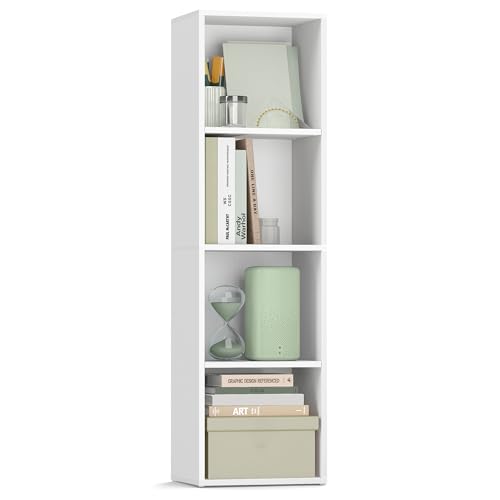 VASAGLE CUSTOS Collection - Bookshelf, 4-Tier Bookcase, Book Shelf, Open Storage Shelf, 9.4 x 11.8 x 41.7 Inches, for Living Room, Home Office, Dining Room, Cloud White ULBC434W01 - color: Cloud White, size: 4 Tiers (11.8"W)