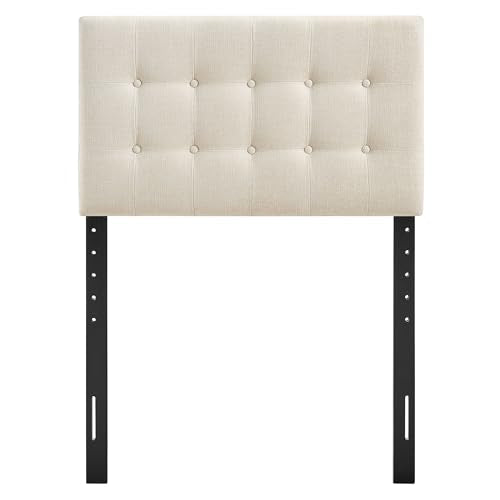 Modway Emily Twin Size Fabric Headboard in Ecru - Linen-Like Upholstery with Button Tufting and 7 Adjustable Height Positions - color: Ecru, size: Twin