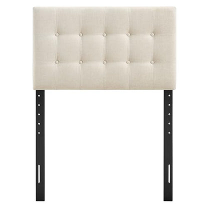 Modway Emily Twin Size Fabric Headboard in Ecru - Linen-Like Upholstery with Button Tufting and 7 Adjustable Height Positions - color: Ecru, size: Twin