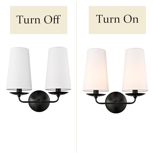 Moose Double Head Wall Sconce Black Hardwired with Fabric Shade | Industrial 2-Light Linen Classic Wall Lamp for Bedroom Hallway Living Room Bedside - color: Black, size: 1-Pack | 2-Light