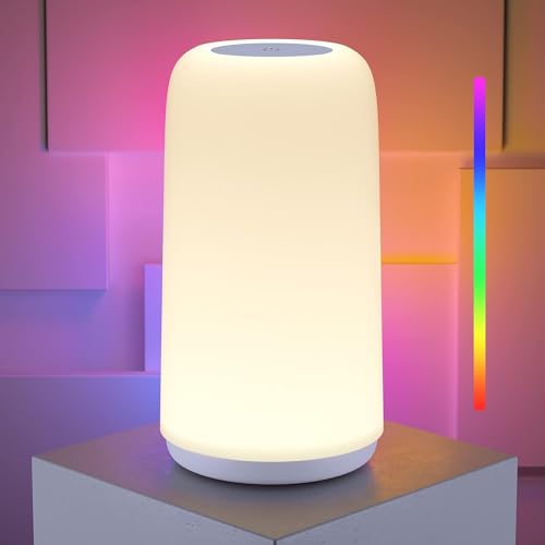 Touch Bedside Table LED Lamp, [Sleek Design & RGB Mode] Multi-Color Dimmable with Warm White Lights, Birthday Gifts for Women Mom, Smart Nightstand Small Lamp for Bedroom Living Room Home Decor - color: White
