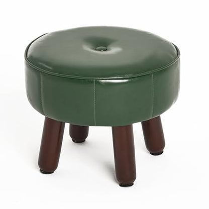 oakvivo 13in Small Foot Stool Ottoman, Round Faux Leather Footrest | Green Under Desk Pouf Footstool Foot Rest with Non-Skid Rubber Legs for Ling Room, Bedroom, 13''L x 13''W x 10.2''H - color: Green