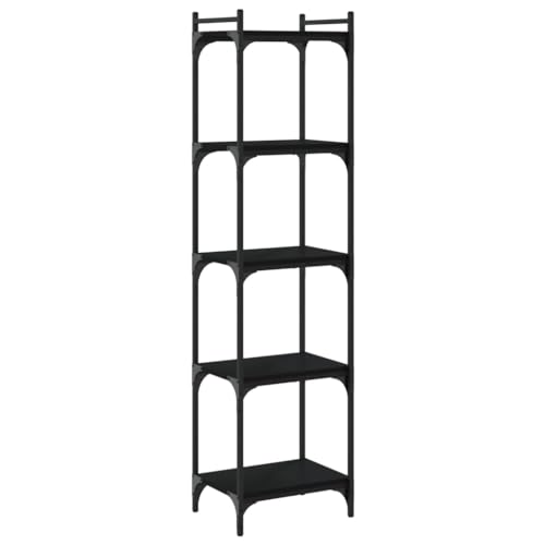 5-Tier Black Engineered Wood and Metal Bookcase, Tall Bookshelf for Living Room, Home, Office - color: Black/60.6", size: 15.7"