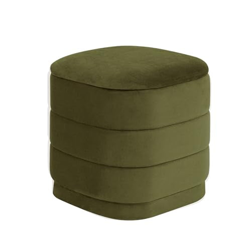 15" Velvet Storage Ottoman with Tray, Foldable Square Ottoman Footrest with Reversible Wood Lid, Collapsible Storage Footstool for Bedroom, Living Room, Dorm, Olive Green - color: Olive Green, size: 15"D x 15"W x 15"H