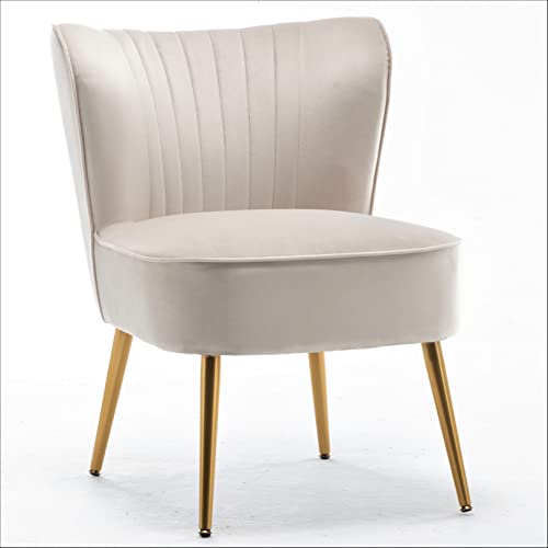 Container Furniture Direct Modern Velvet Accent Chair for Living Room, Bedroom, or Entryway, Stylish and Comfortable Armless Design with Metal Legs, Ivory - color: Ivory