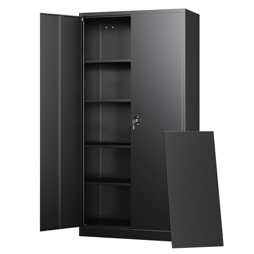 Metal Garage Storage Cabinets with Lock Door and Adjustable Shelves, Steel Tool Cabinets for Home,Office,Warehouse Organisieren (Black) - color: Black, size: 16"D x 32"W x 71"H