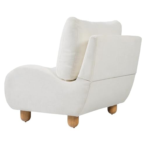 Merax Curved Accent Chair, Modern Armless Lounge Chair with Upholstered Seat, Rounded Backrest and Wood Legs, Single Sofa Seating for Living Room, Bedroom, Reading Nook, Beige White - color: Beige White
