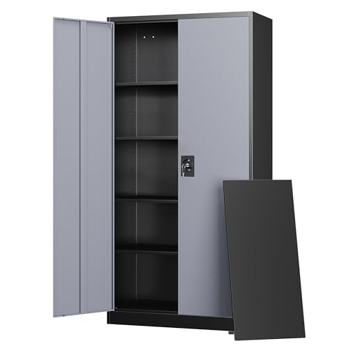 Metal Garage Storage Cabinets with Lock Door and Adjustable Shelves, Steel Tool Cabinets for Home,Office,Warehouse Organisieren (Black Gray) - color: Black Grey, size: 16"D x 32"W x 71"H