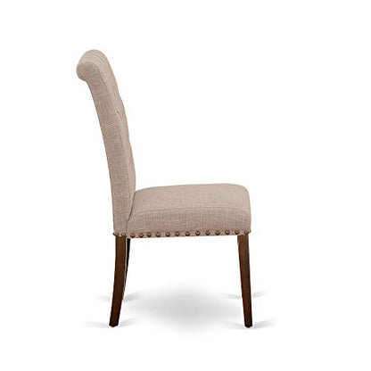East West Furniture DLBR3-MAH-04 3 Piece Dining Room Furniture Set Contains a Round Dining Table with Dropleaf and 2 Light Tan Linen Fabric Parsons Chairs, 42x42 Inch, Mahogany - color: Dlbr3-mah-04