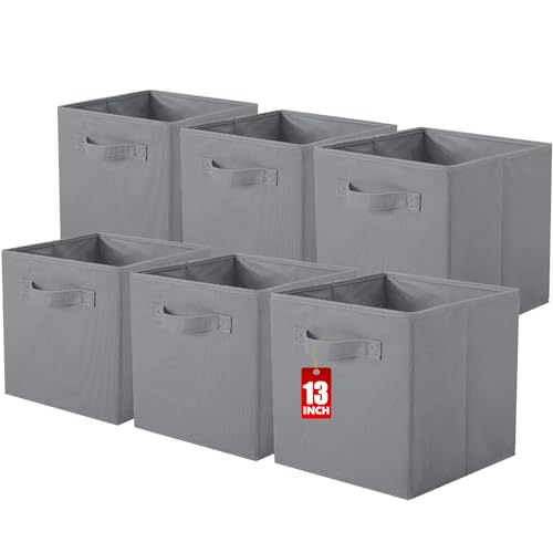 ShellKingdom Storage Bins, Foldable Fabric Storage Cube And Cloth Organizer | Storage Drawer For Closet And Toys, 13 X 13 X 13 INCH, 6 Pack (Grey) - color: Gray, size: 6 (13inch)