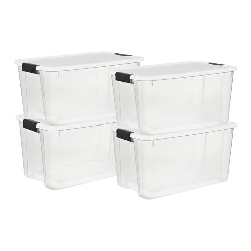Sterilite 4 Pack Ultra Latching Box, Storage Bins with Lids, Clear Plastic, 70 Quart - Heavy-Duty Organizing Containers for Closet, Bathroom, and Office - size: 70 Quart