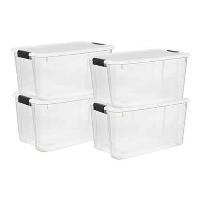 Sterilite 4 Pack Ultra Latching Box, Storage Bins with Lids, Clear Plastic, 70 Quart - Heavy-Duty Organizing Containers for Closet, Bathroom, and Office - size: 70 Quart