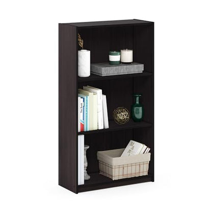 Furinno BASIC Book Shelf, 3-Tier Modern Bookshelf, Bookcase with Open Shelves, 9.3" x 21.8" x 39.5", for Living Room, Bedroom, Home Office, Dark Walnut - color: Dark Walnut, size: 3-Tier