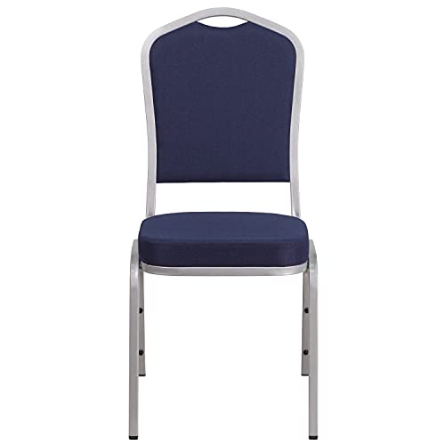 Flash Furniture Hercules Fabric Crown Back Stackable Banquet Chair, Silver | Silver Frame, Fabric Upholstery - color: Navy Fabric/Silver Frame, size: Set of 1