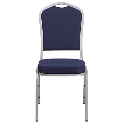 Flash Furniture Hercules Fabric Crown Back Stackable Banquet Chair, Silver | Silver Frame, Fabric Upholstery - color: Navy Fabric/Silver Frame, size: Set of 1