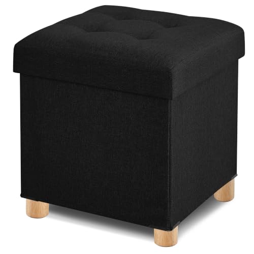 BRIAN & DANY Ottoman with Storage, Square Storage Ottoman for Dorm, Linen Folding Ottoman Foot Stool with Legs for Living Room and Bedroom, 17.7"x17.7"x20" - Black - color: Black, size: 17.7"D x 17.7"W x 20"H