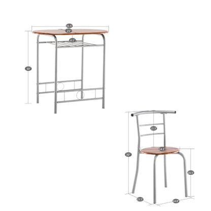 Space-Saving 3-Piece Dining Table Set, Table with 2 Stools, Brown - color: Light Brown, size: Table & Chairs