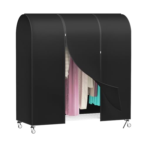 Zilink Garment Rack Cover Clothes Rack Cover Wardrobe Cover 60in, Black | Dustproof, Breathable, 2 Durable Zippers, Garment Bags Protector for Garment Rack (Rack Not Included) - size: 60"L x 20"W x 60"H - Black