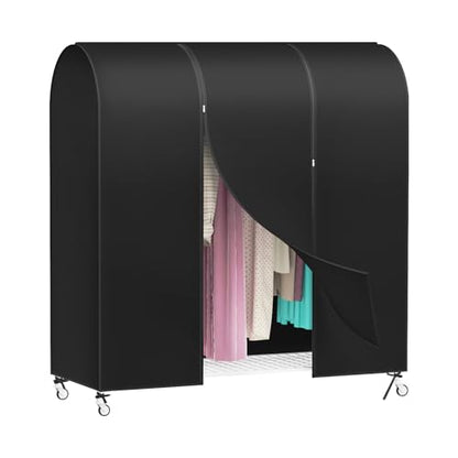 Zilink Garment Rack Cover Clothes Rack Cover Wardrobe Cover 60in, Black | Dustproof, Breathable, 2 Durable Zippers, Garment Bags Protector for Garment Rack (Rack Not Included) - size: 60"L x 20"W x 60"H - Black