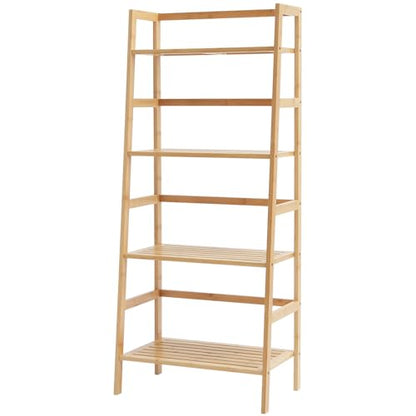 VEVOR 4-Tier Bamboo Ladder Shelf, Trapezoid Open Bookcase, Display Storage Rack Organizer, Freestanding Flower Plant Stand, Ladder Bookshelf Ideal for Bathroom, Bedroom, Office, Study, Natural - style: 4-Tier