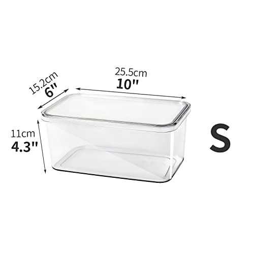 Clear Storage Bins With Lids,4 Packs Food Storage Organizer,Stackable Kitchen Cabinet,Bathroom Basket,Fridge Organization.Pantry Transparent Containers For Fruits,Drinks - size: 4S