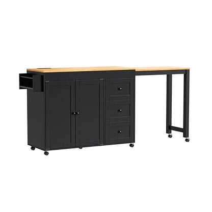Kitchen Island, Extendable Dining Table with Power Outlet | Extendable dining table expands from prep station to dining table, seats up to 2 extra guests, saves space when closed - color: Black3