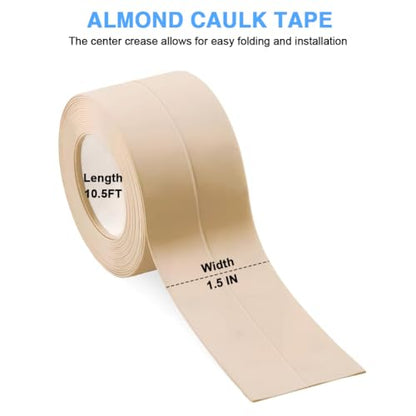 2 Rolls Caulk Tape Self Adhesive, Almond Waterproof Caulking Strip Peel & Stick Wallpaper Floor Tile Toilet Bowl Gel Bathroom Kitchen Wall Decor, A Simple & Effective Solution for Sealing & Trimming - style: Almond