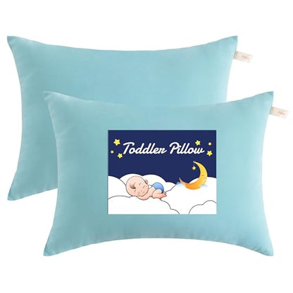 NTBAY Toddler Pillows, Set of 2, 13"x18", Aqua | Soft Microfiber Toddler Pillows with Down-Alternative Fill, 2 Pack 13 x 18 Inch Pillows for Beds, Daycare, and Travel - color: Aqua, size: 13"x18"