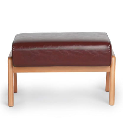 Foot Stool, Leatherette Wooden Step Stool, Modern Rectangle Ottoman Wide Vanity Stool with Cushion for Couch Living Room Bedroom Entryway, Brown - color: Brown