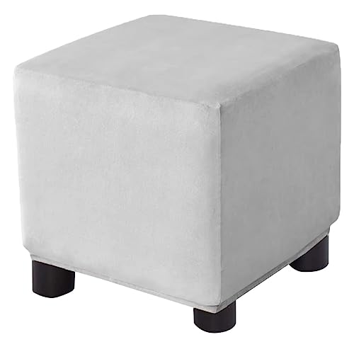 Ottoman Cover Square Velvet Storage Ottoman Slipcovers Thick Stretch Footrest Foot Stool Covers Protector with Elastic Band(Small-Light Gray) - color: Light Gray, size: 13"D x 13"W x 15"H