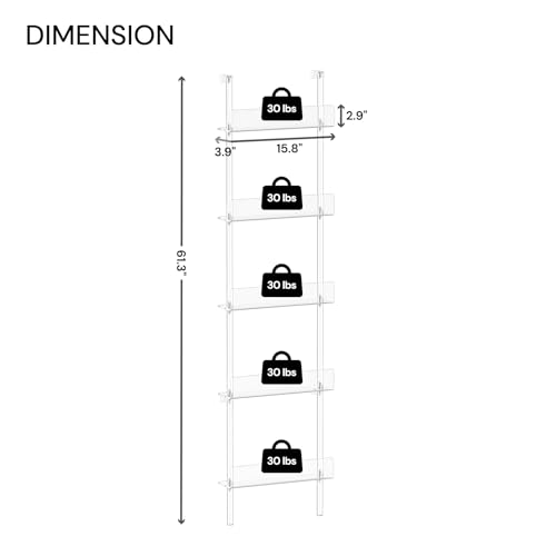 5-Tier Narrow Acrylic Bookshelf, 3.9" D x 15.8" W, Space-Saving Slim Storage Book Shelf for Living Room, Bedroom, Office, Clear Bookcase, Modern, Easy Assembly