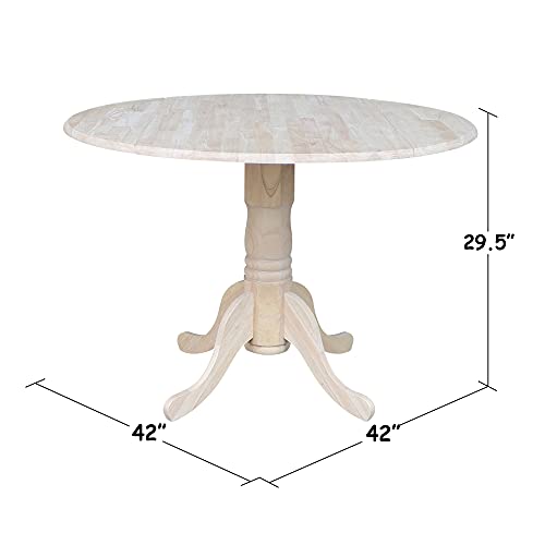 IC International Concepts Solid Wood Round Drop Leaf Pedestal Dining Table - color: Unfinished