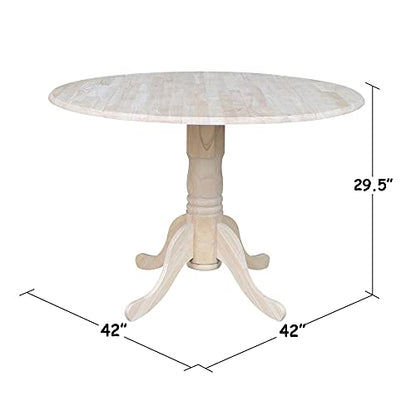 IC International Concepts Solid Wood Round Drop Leaf Pedestal Dining Table - color: Unfinished