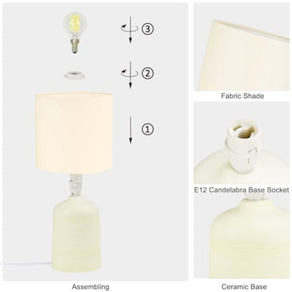 Maye Small Ceramic Table Lamp for Living Room and Bedroom,Modern Kids Night Table Lamp,Φ6.3×H13IN,Bulb Excluded,Cream - color: Cream