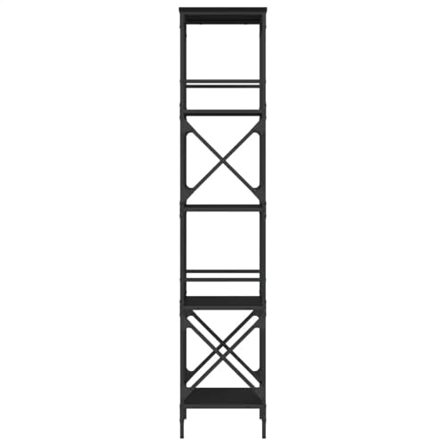5-Tier Bookshelf Industrial Bookcase with Metal Frame, Tall Open Storage Display Shelving Unit for Living Room, Bedroom, Office, 23.2 x 13.8 x 67.3 Inches, Black - color: Black