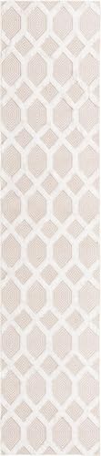 Rugs.com - Sabrina Soto Casa Rug – 12 Ft Runner Beige Textured Cotton Rug Modern Geometric Design for Hallways and Entryways - color: Beige, size: 2'7" x 12' (Runner)