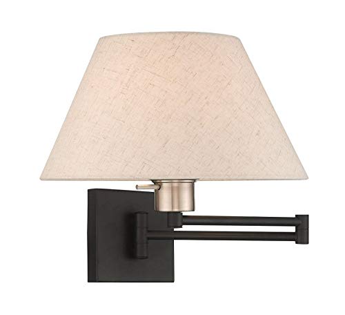 Livex Lighting 40038-04 1-Light Swing Arm Wall Light, Black | Oatmeal Fabric Shade - color: Black
