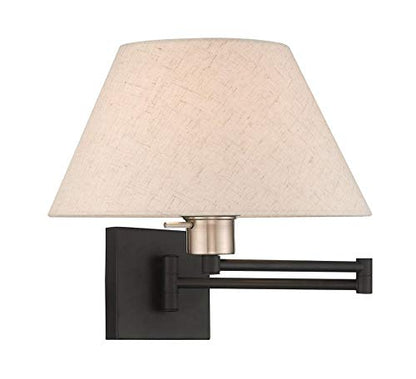 Livex Lighting 40038-04 1-Light Swing Arm Wall Light, Black | Oatmeal Fabric Shade - color: Black