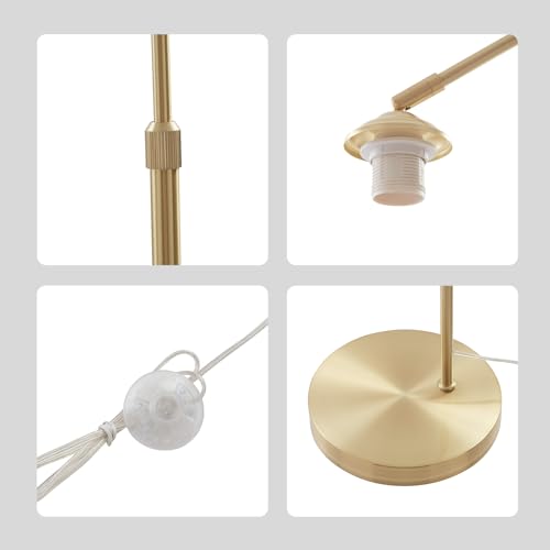 74.8" Arched Floor Lamp, Height Adjustable Arc Floor Lamp for Living Room in Matte Gold/Brass with Foot Switch, Over Couch Reading Floor Lamp for Bedroom Office, 1 x E26 Bulb Not Included