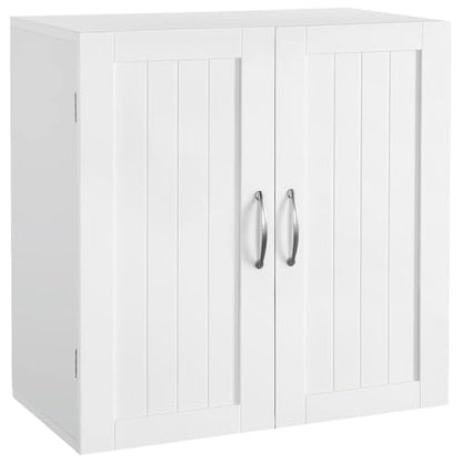Yaheetech Wall Mounted Bathroom Storage Cabinet with Doors, Laundry, White | 3-Height Adjustable Inner Shelf, Beadboard Panels in Engineered Wood, Frees Up Floor Space over the Toilet or in Kitchens - style: 2 Doors