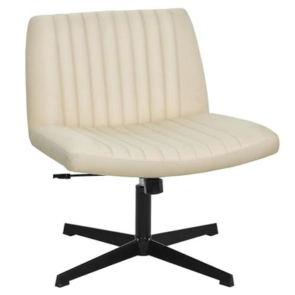 Criss Cross Chair, Armless Cross Legged Office Chair, Comfortable Vanity Chair with Back, Fabric Adjustable Wide Swivel Criss Cross Desk Chair for Home Office, Beige - color: Beige