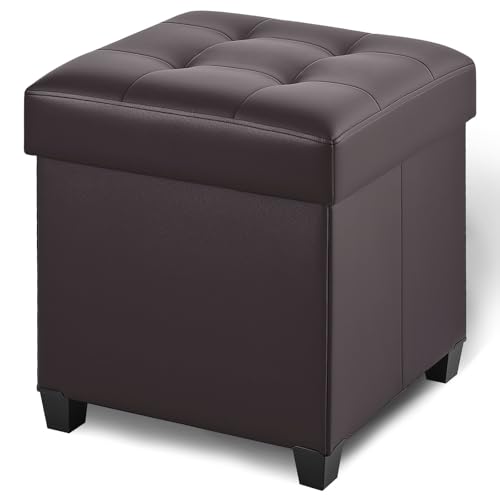 Ottoman with Storage, Square Storage Ottoman for Dorm, Faux Leather Ottomans with Legs for Living Room, Bedroom, 17.7" D x 17.7" W x 19.9" H, Brown - color: Brown, size: 17.7"D x 17.7"W x 19.9"H