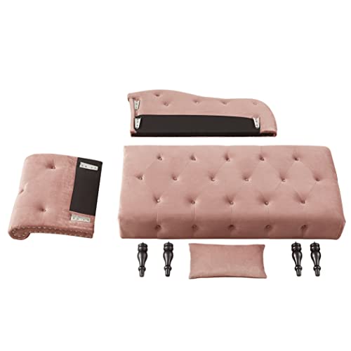 60" Modern Velvet Chaise Lounge Indoor,Upholstered Lounge Chair with Left Armrest and Lumbar Pillow, Button Tufted Lounge Sofa for Living Room Bedroom Office,Mini Chaise Longue Sofa (Pink) - color: Pink