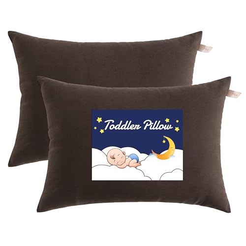 NTBAY Toddler Pillows, Set of 2, 13"x18", Dark Brown | Soft Microfiber Toddler Pillows with Down-Alternative Fill, 2 Pack 13 x 18 Inch Pillows for Beds, Daycare, and Travel - color: Dark Brown, size: 13"x18"